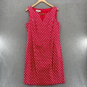 Kasper Dress Womens 10 Red Polka Dot Sheath Notch V Neck Mini Sleeveless Casual